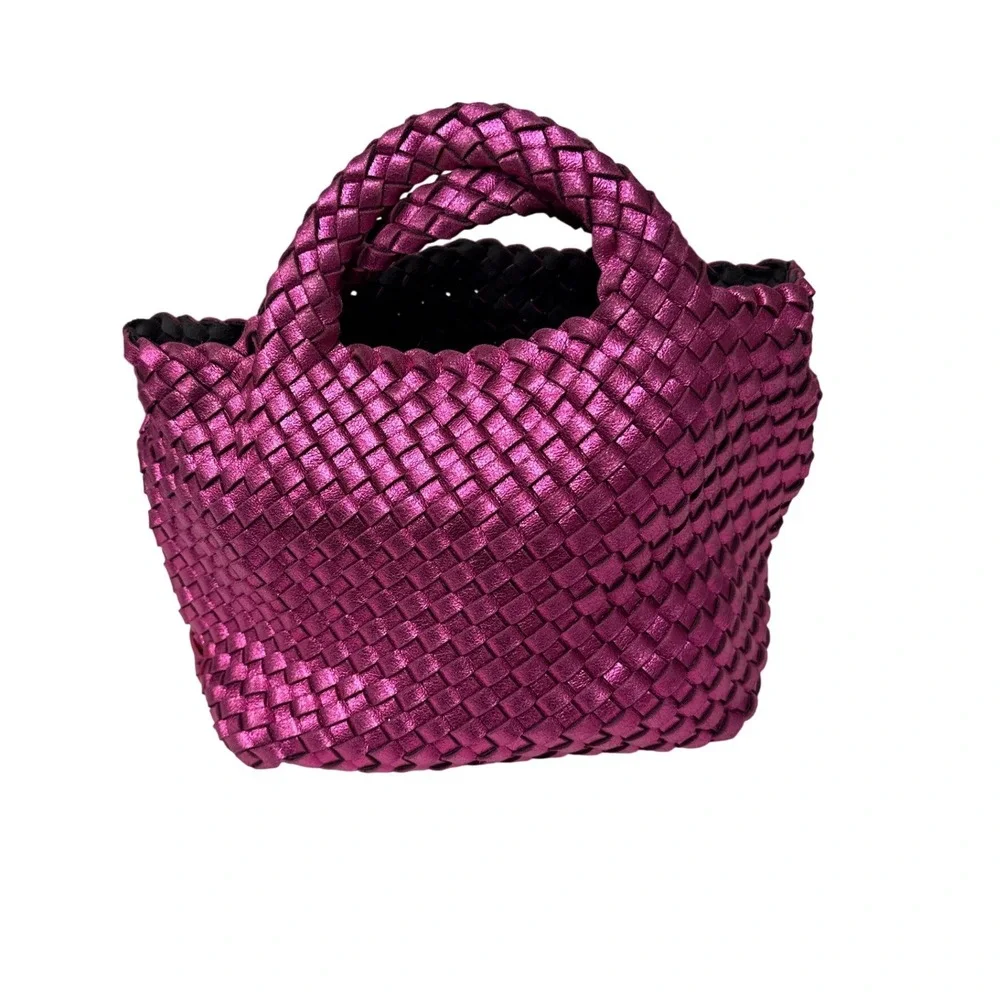 Naghedi St. Barths Mini Tote Womens Metallic Pink Woven Neoprene Crossbody EUC